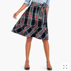 J. Crew Factory Navy Plaid Midi Skirt with Tie Waist